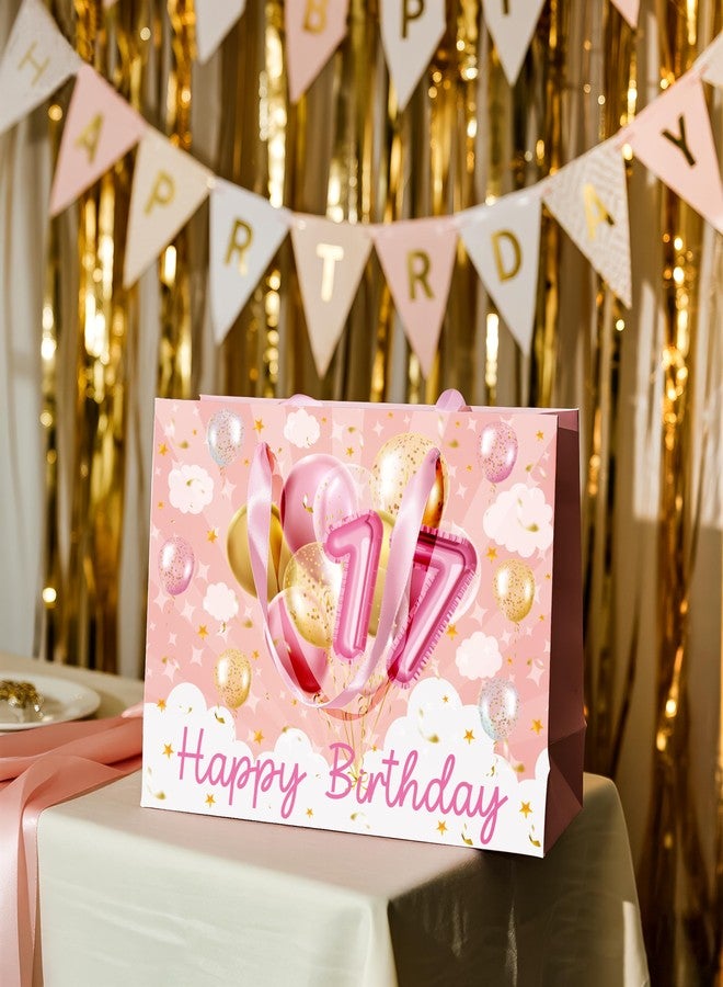 WRAPAHOLIC 13" 17th Birthday Gift Bags with Tissue Paper - 17 Year Old - Pink Gold Balloon Paper Bags for Girls Birthday Keepsake Party - Image 5